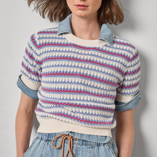 Novelty Stripe Crewneck Sweater Womens Sweater Azalea Scallop A3