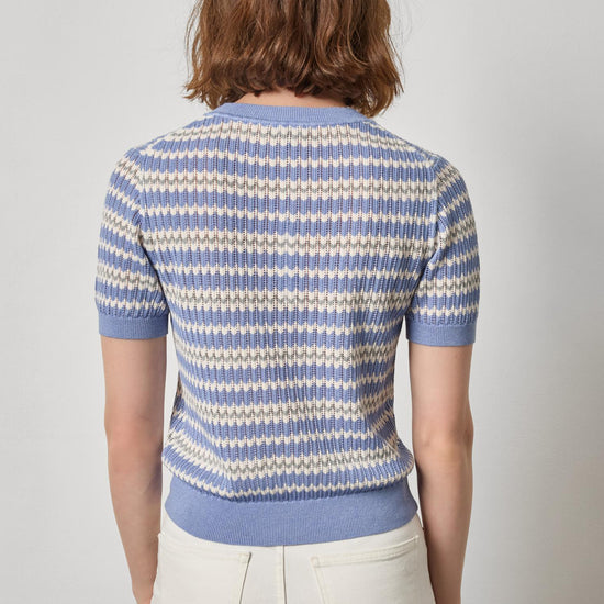 Novelty Stripe Crewneck Sweater Womens Sweater Heather Grey Scallop A2