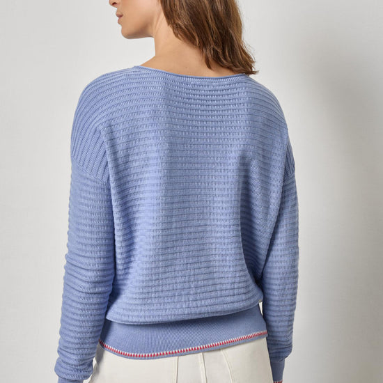 Tipped Hem Wide Neck Sweater Womens Sweater Cornflower A2