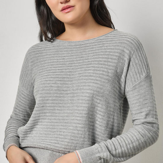 Tipped Hem Wide Neck Sweater Womens Sweater Heather Grey A1