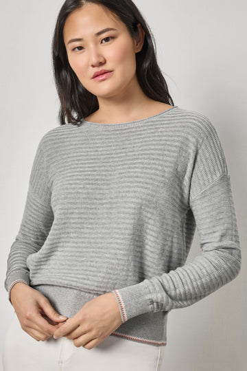Tipped Hem Wide Neck Sweater Womens Sweater Heather Grey A1