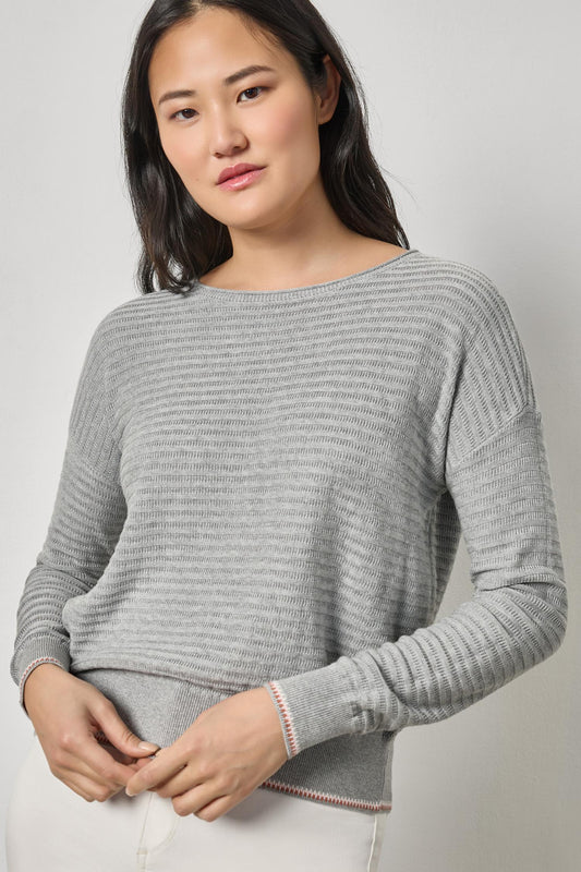 Tipped Hem Wide Neck Sweater Womens Sweater Heather Grey A1