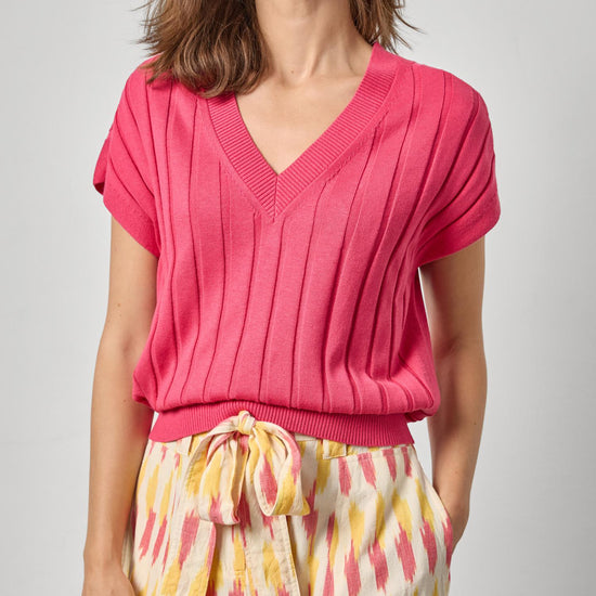 Wide Rib Wedge V-Neck Sweater Womens Sweater Azalea A1