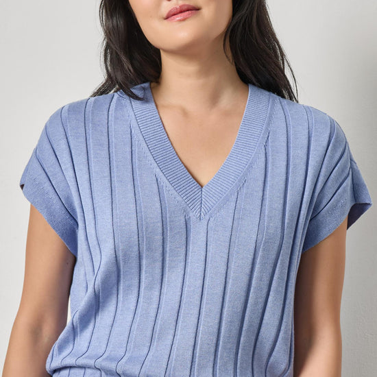 Wide Rib Wedge V-Neck Sweater Womens Sweater Cornflower A1