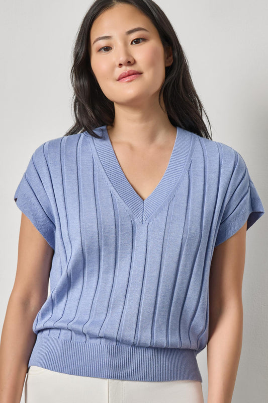 Wide Rib Wedge V-Neck Sweater Womens Sweater Cornflower A1