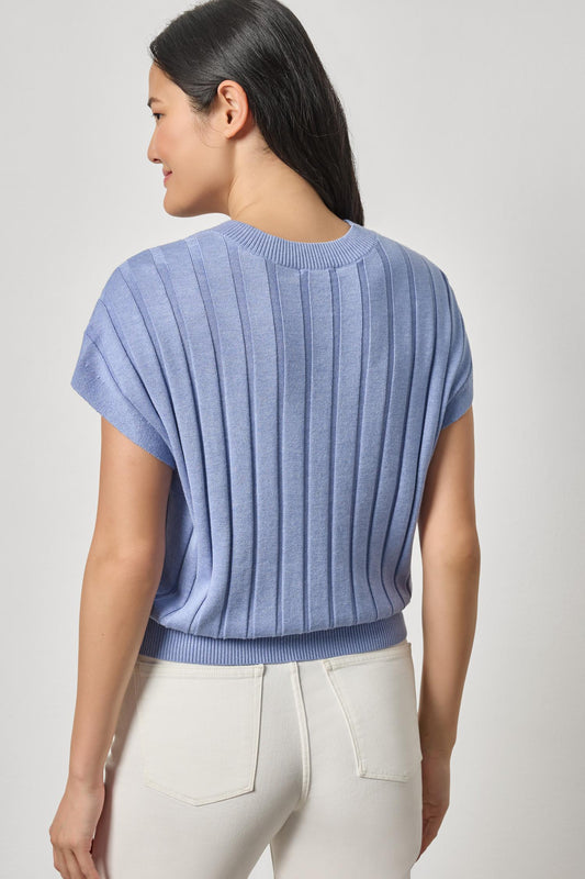 Wide Rib Wedge V-Neck Sweater Womens Sweater Cornflower A2