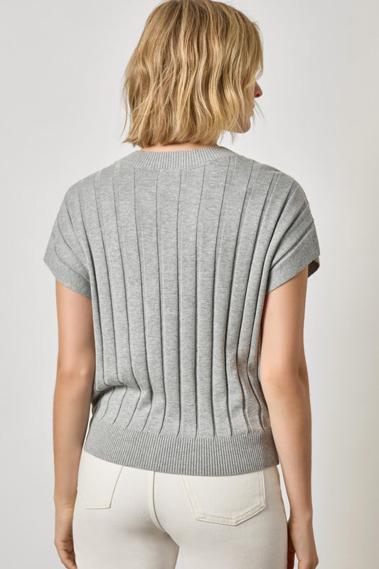 Wide Rib Wedge V-Neck Sweater Womens Sweater Heather Grey A2