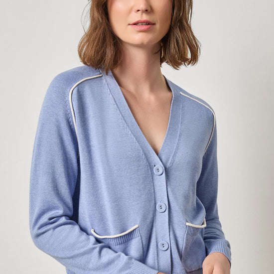 Saddle Sleeve V-Neck Cardigan Womens Sweater Cornflower A1