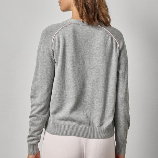 Saddle Sleeve V-Neck Cardigan Womens Sweater Heather Grey A2