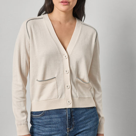 Saddle Sleeve V-Neck Cardigan Womens Sweater Pearl A1