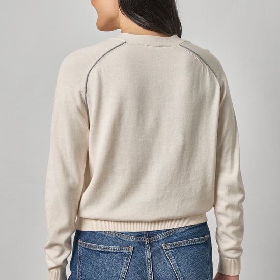 Saddle Sleeve V-Neck Cardigan Womens Sweater Pearl A2