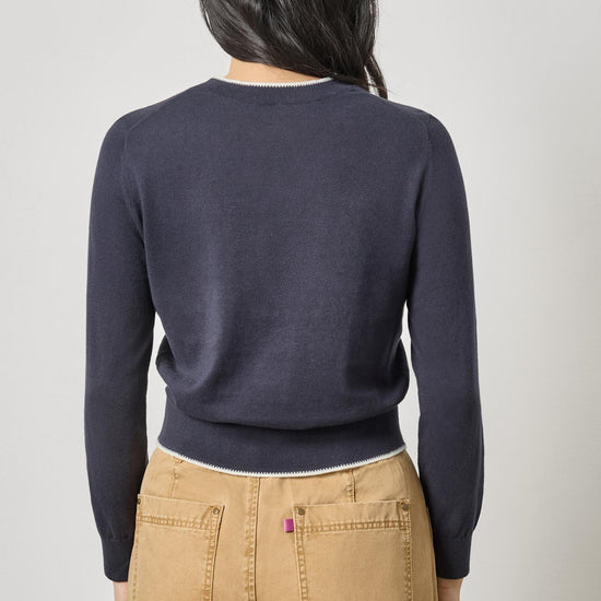 Picot Edge Crewneck Sweater Womens Sweater Navy A2