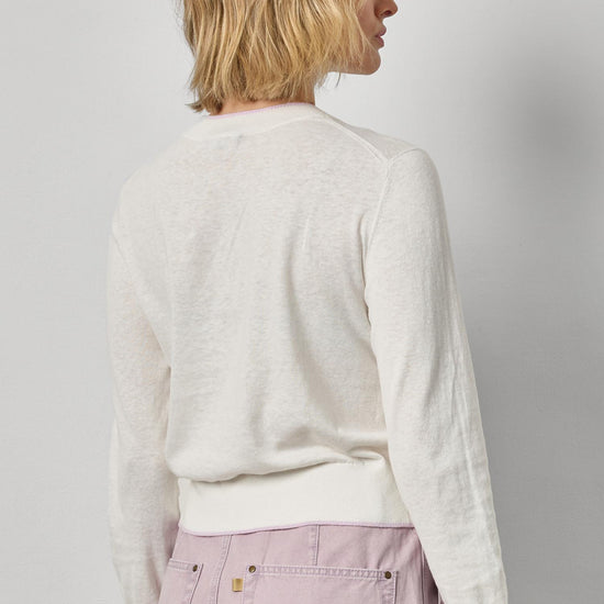 Picot Edge Crewneck Sweater Womens Sweater White Linen A2