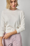 Picot Edge Crewneck Sweater Womens Sweater White Linen A3
