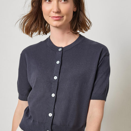 Short Sleeve Cardigan Womens Sweater Navy A1