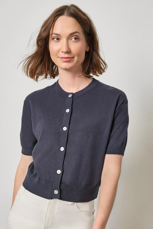 Short Sleeve Cardigan Womens Sweater Navy A1