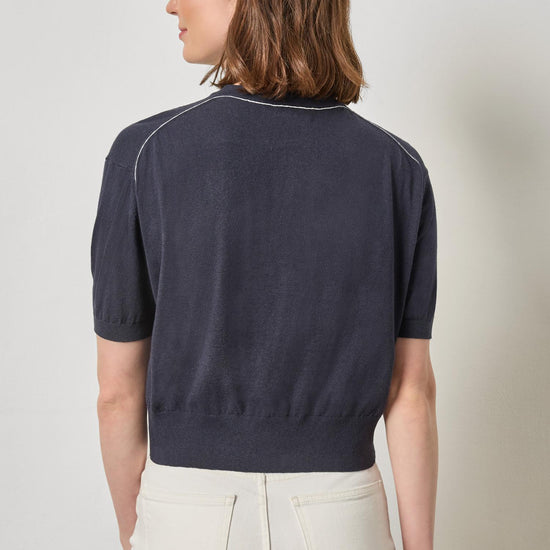 Short Sleeve Cardigan Womens Sweater Navy A2