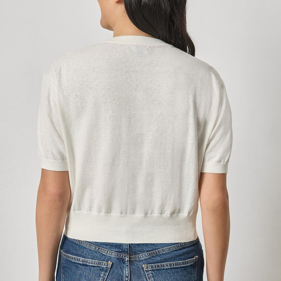 Short Sleeve Cardigan Womens Sweater White Linen A2