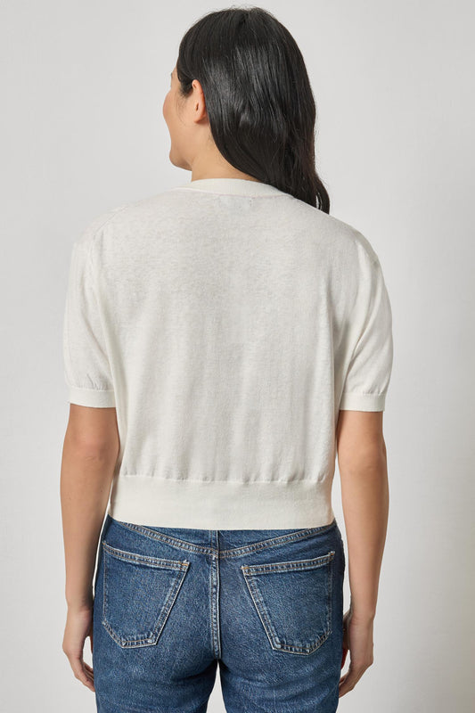 Short Sleeve Cardigan Womens Sweater White Linen A2