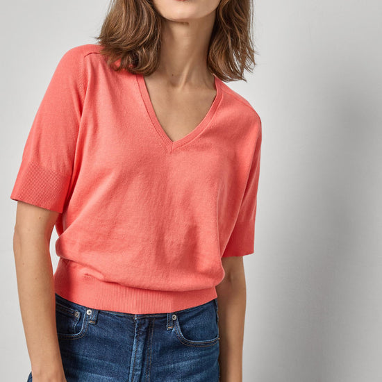 V-Neck Saddle Sleeve Sweater in color Firefly Image A1