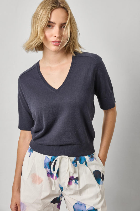 V-Neck Saddle Sleeve Sweater in color Navy Image A1