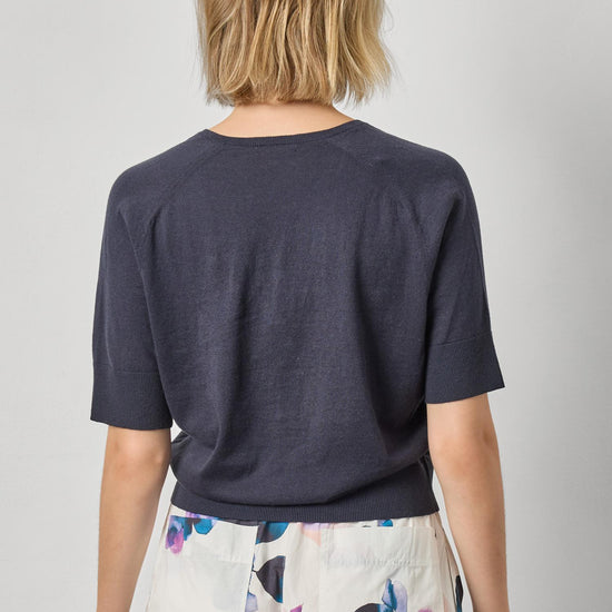 V-Neck Saddle Sleeve Sweater in color Navy Image A2