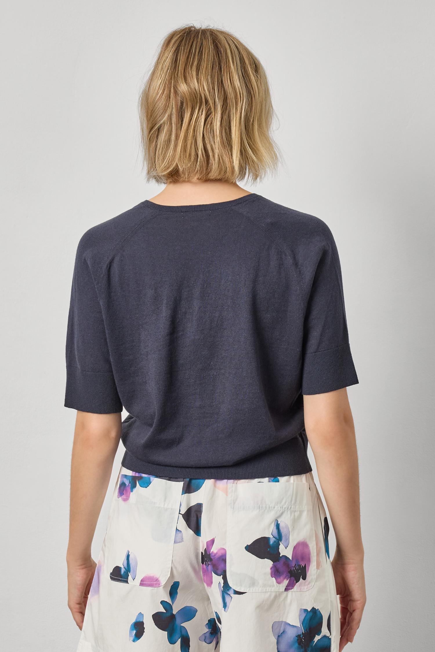 V-Neck Saddle Sleeve Sweater in color Navy Image A2