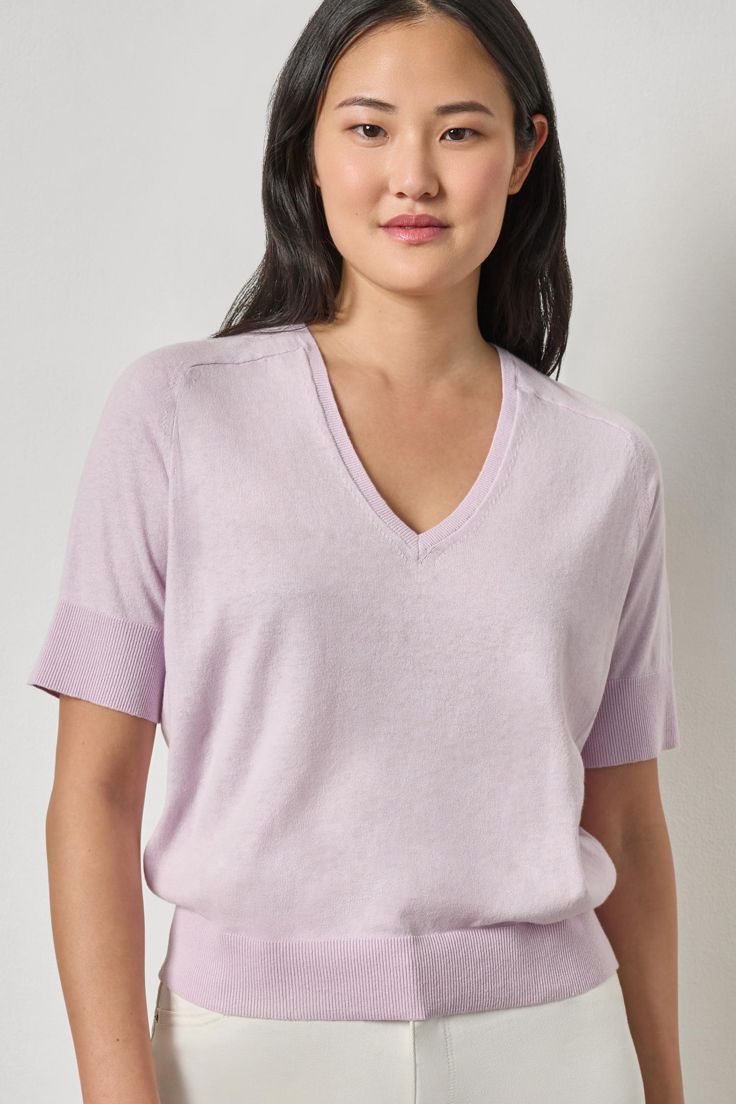 V-Neck Saddle Sleeve Sweater in color Wisteria Image A1