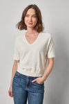 V-Neck Saddle Sleeve Sweater Womens Sweater White Linen A1