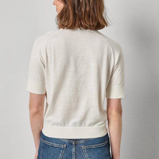 V-Neck Saddle Sleeve Sweater in color White Linen Image A2