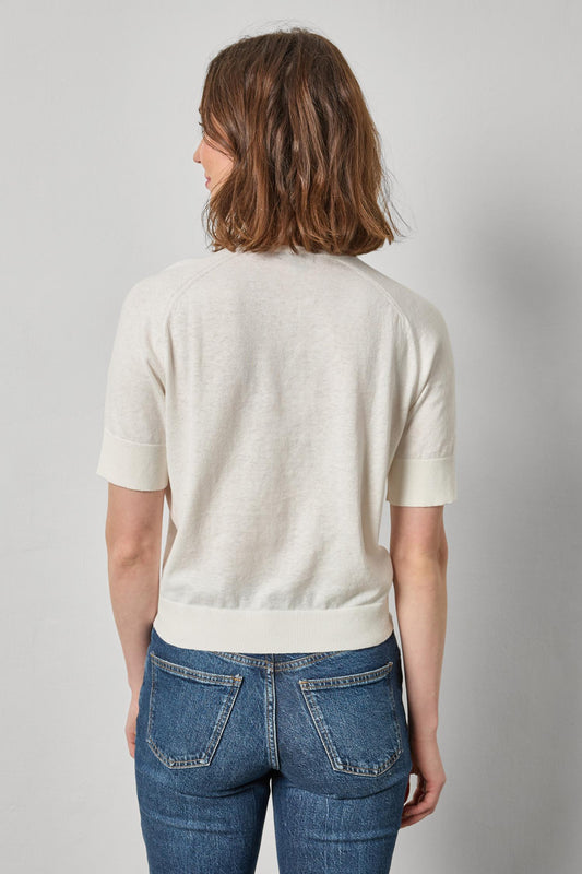 V-Neck Saddle Sleeve Sweater in color White Linen Image A2