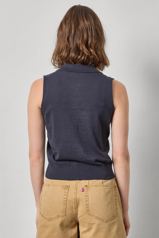 Sleeveless Polo Sweater in color Navy Image A2
