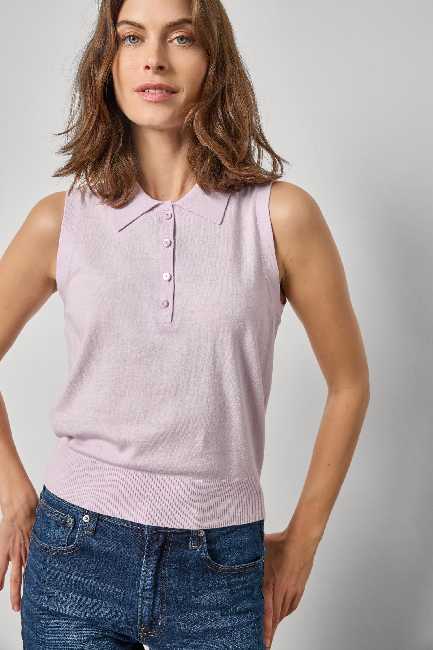 Sleeveless Polo Sweater Womens Sweater Wisteria A1