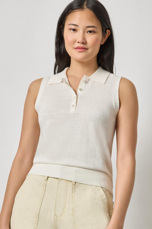 Sleeveless Polo Sweater Womens Sweater White Linen A1