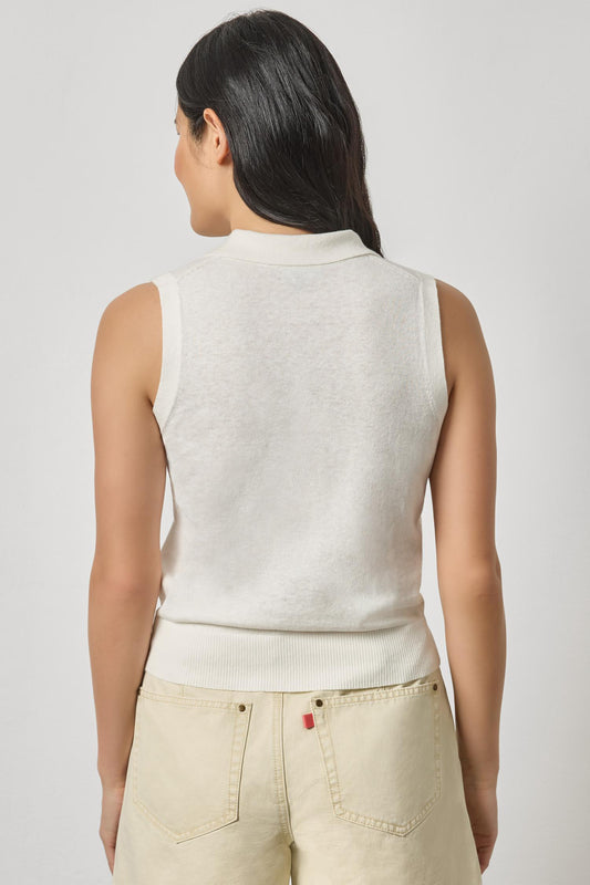 Sleeveless Polo Sweater Womens Sweater White Linen A2