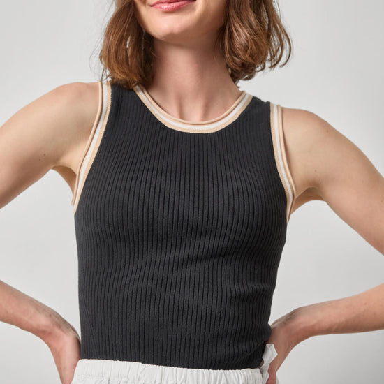 Contrast Trim Knit Tank Womens Sweater Black A1