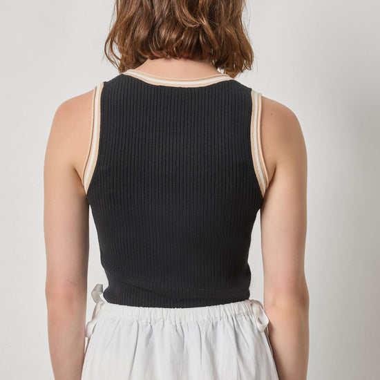 Contrast Trim Knit Tank Womens Sweater Black A2