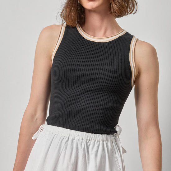 Contrast Trim Knit Tank Womens Sweater Black A3