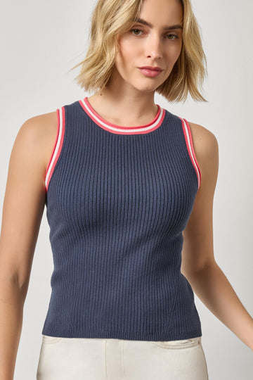 Contrast Trim Knit Tank in color Navy Image A1