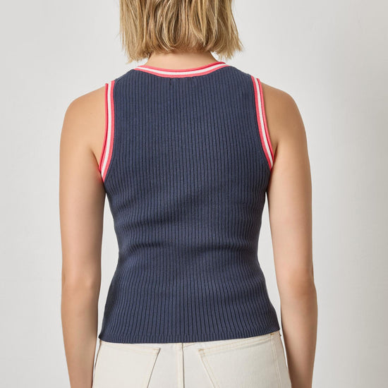 Contrast Trim Knit Tank Womens Sweater Navy A2