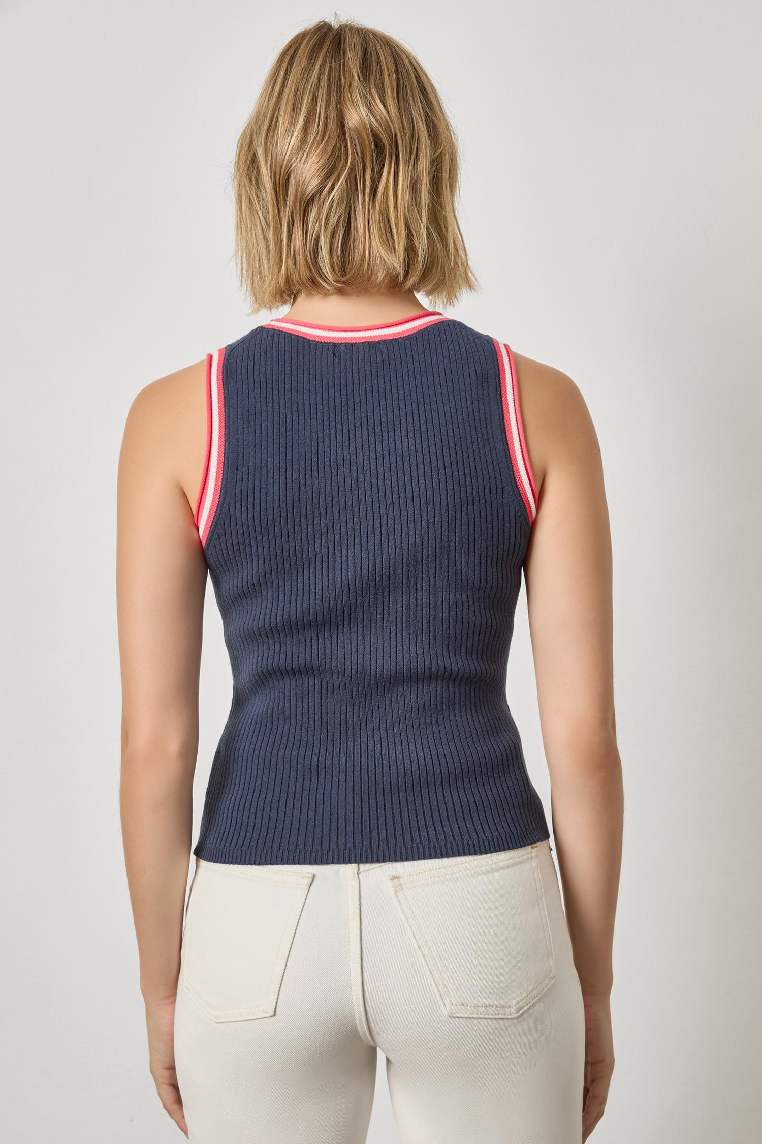 Contrast Trim Knit Tank Womens Sweater Navy A2