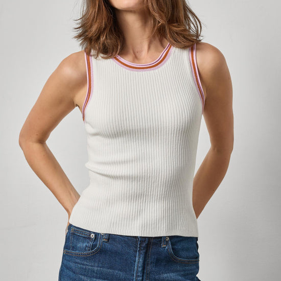 Contrast Trim Knit Tank Womens Sweater White A1