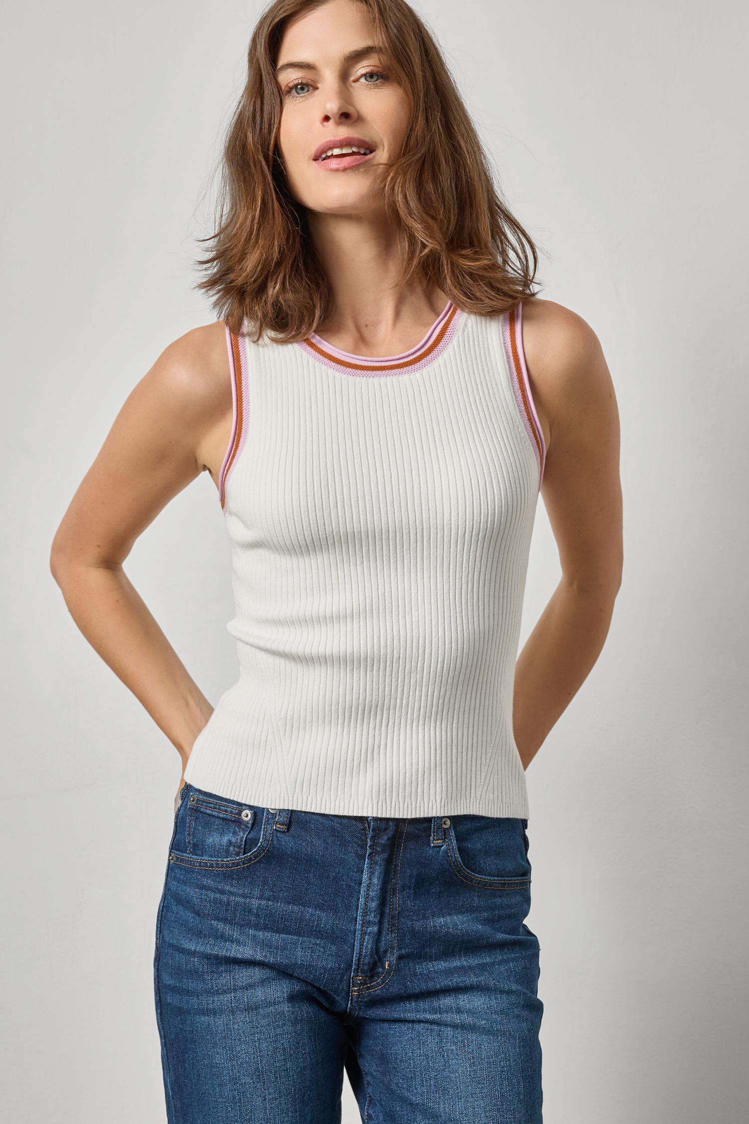 Contrast Trim Knit Tank Womens Sweater White A1