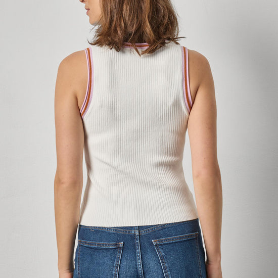 Contrast Trim Knit Tank Womens Sweater White A2