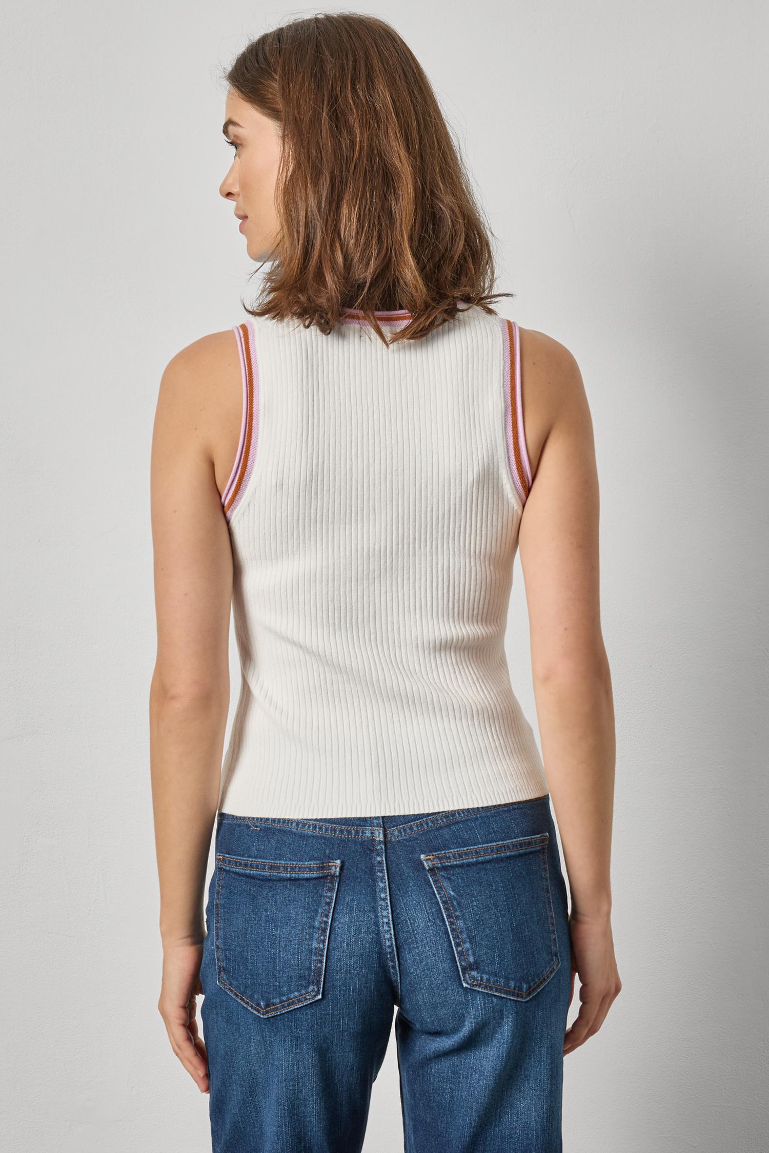 Contrast Trim Knit Tank Womens Sweater White A2