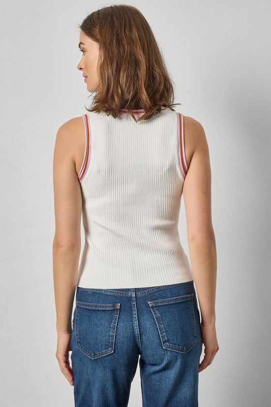 Contrast Trim Knit Tank Womens Sweater White A2