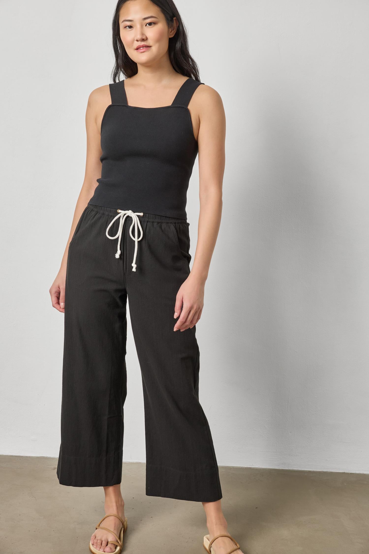 Wide Strap Knit Tank in color Black Image A1