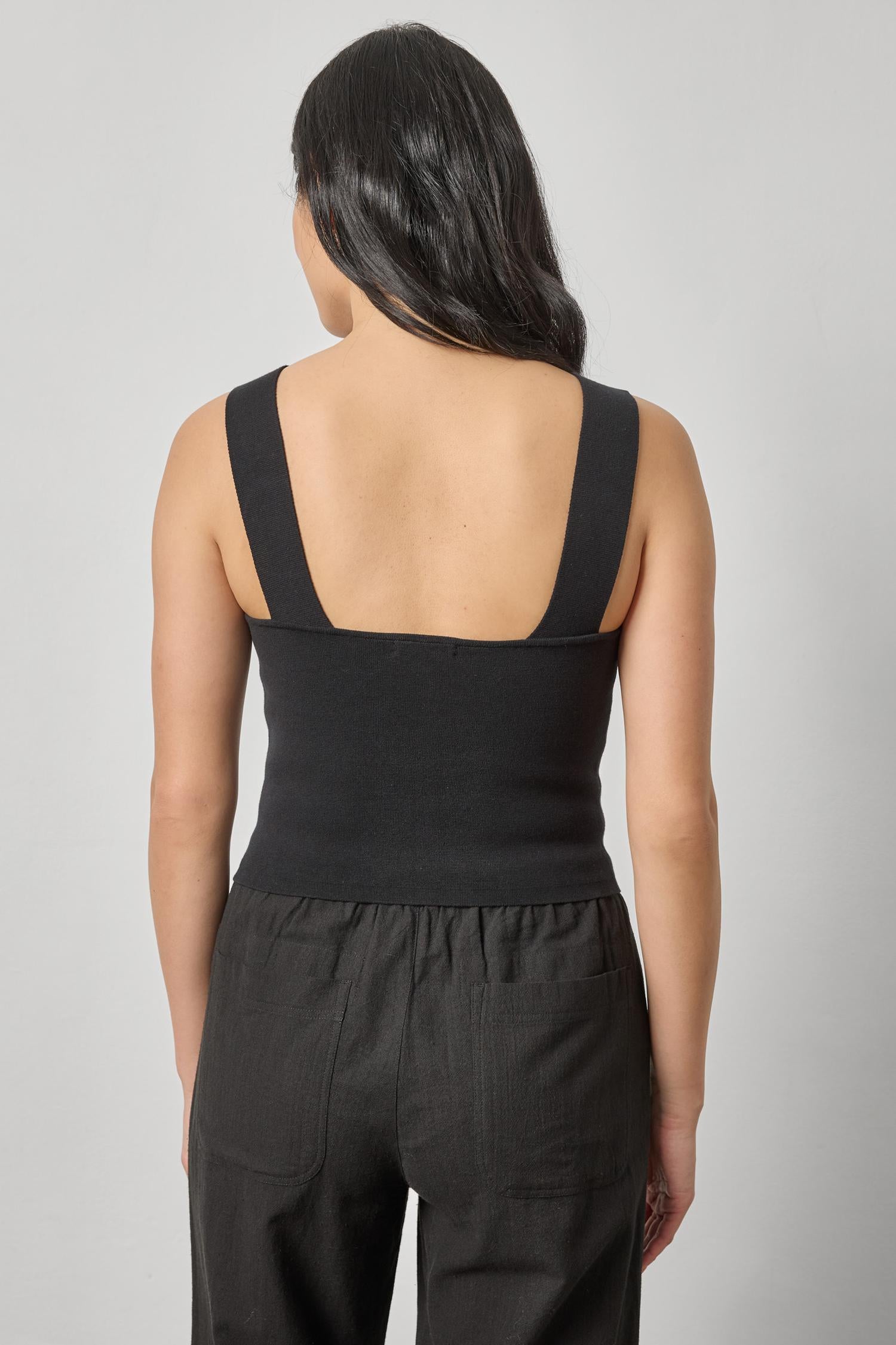 Wide Strap Knit Tank in color Black Image A2