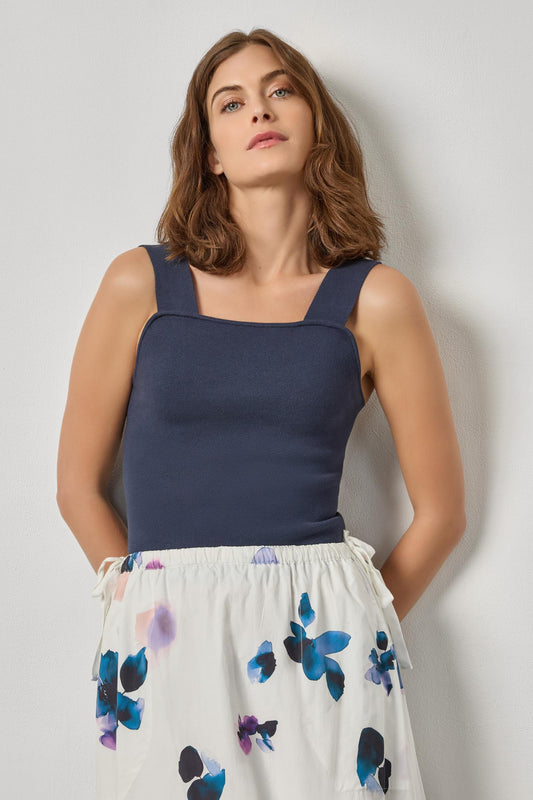 Wide Strap Knit Tank in color Navy Image A1