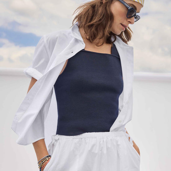 Wide Strap Knit Tank in color Navy Image C1